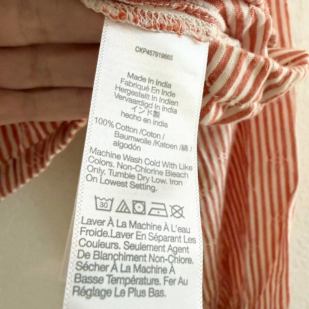 Madewell Womens Red White‎ Striped Cotton Puff Sleeve Button Front Crop Top M